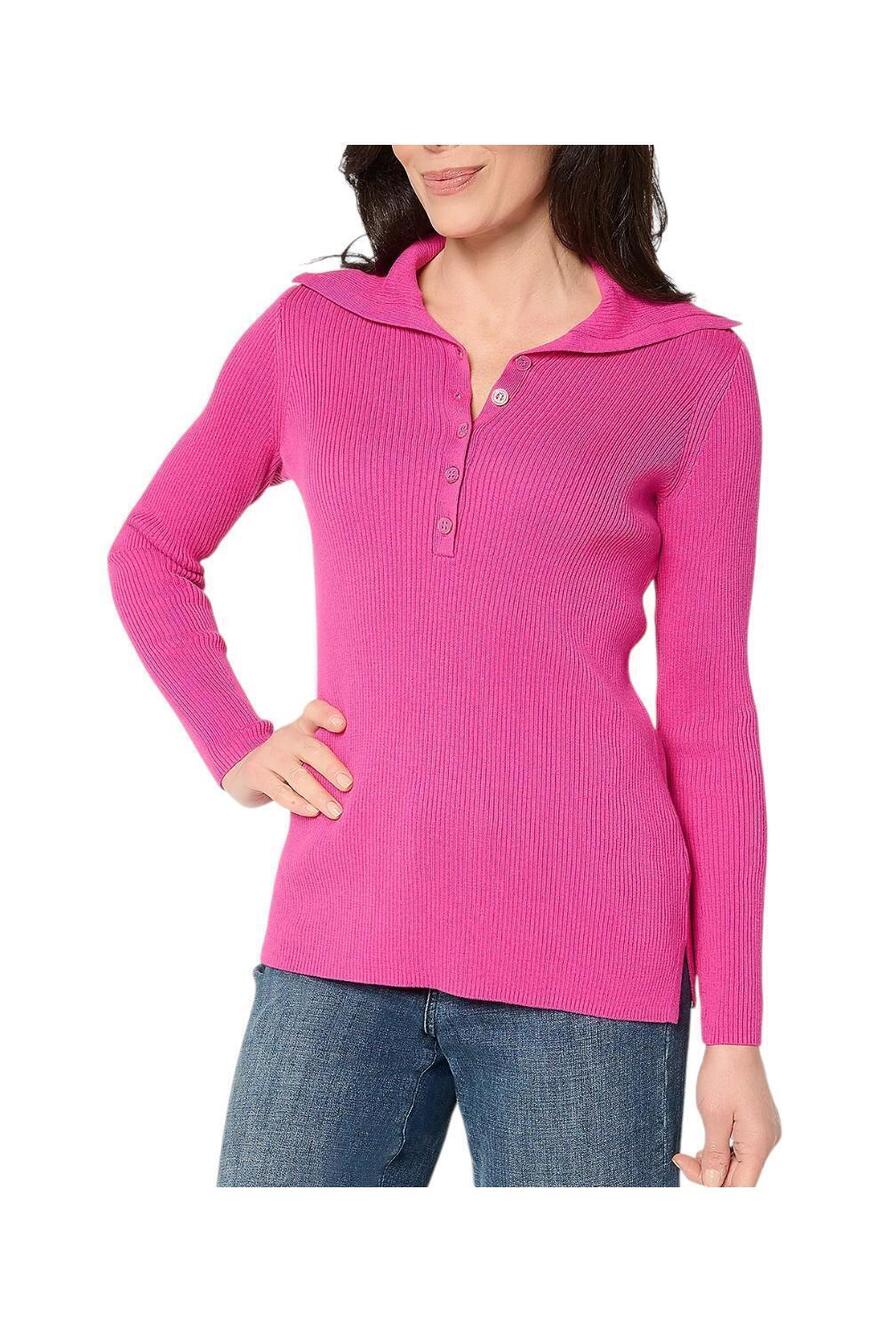 Belle by Kim Gravel Women's Enamel Button Ribbed Henley Sangria - Regular